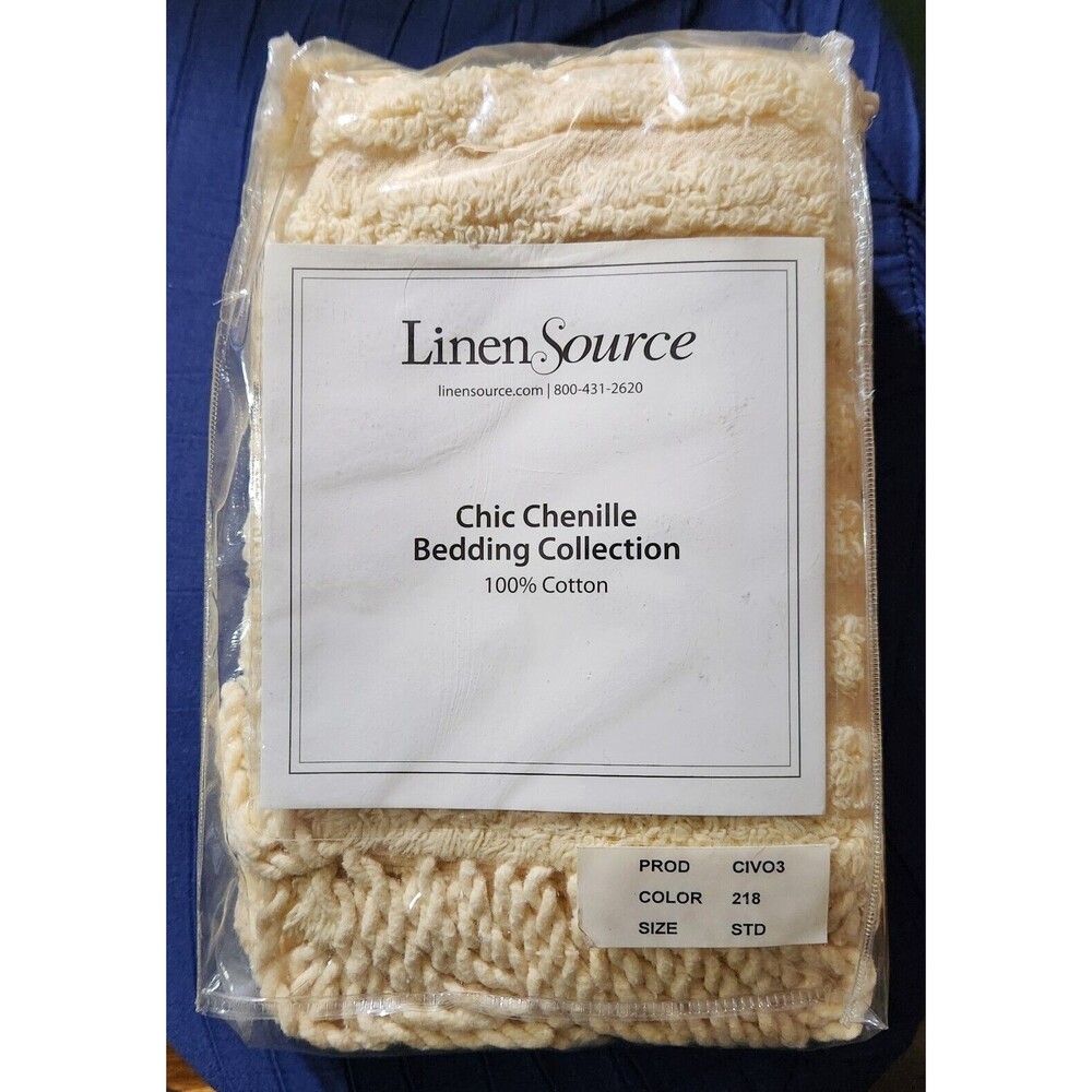 Linen Source Chic Chenille Standard Pillow Sham Yellow Tufted Stripe w/ Fringe